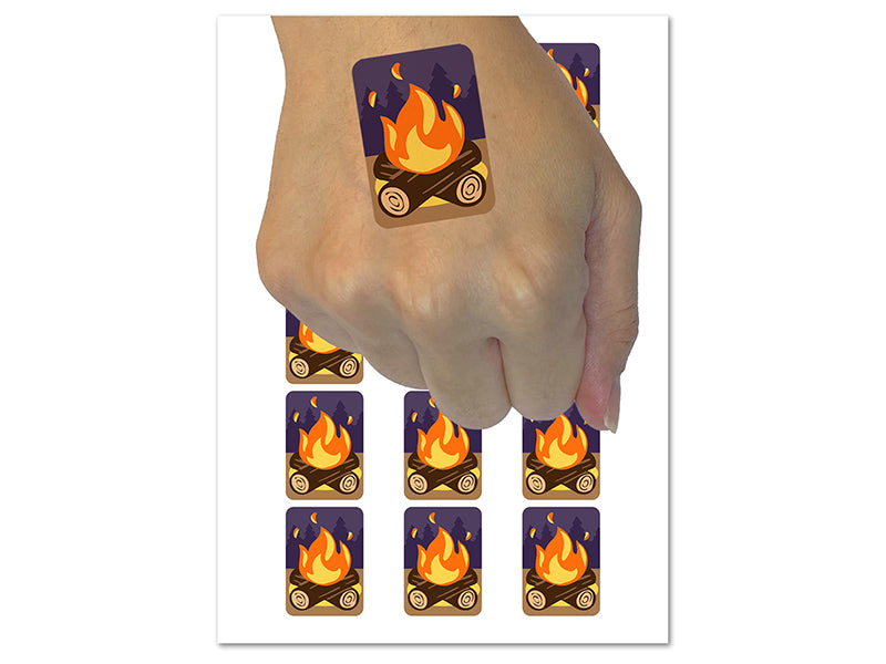 Campfire Cartoon Temporary Tattoo Water Resistant Fake Body Art Set Collection (1 Sheet)