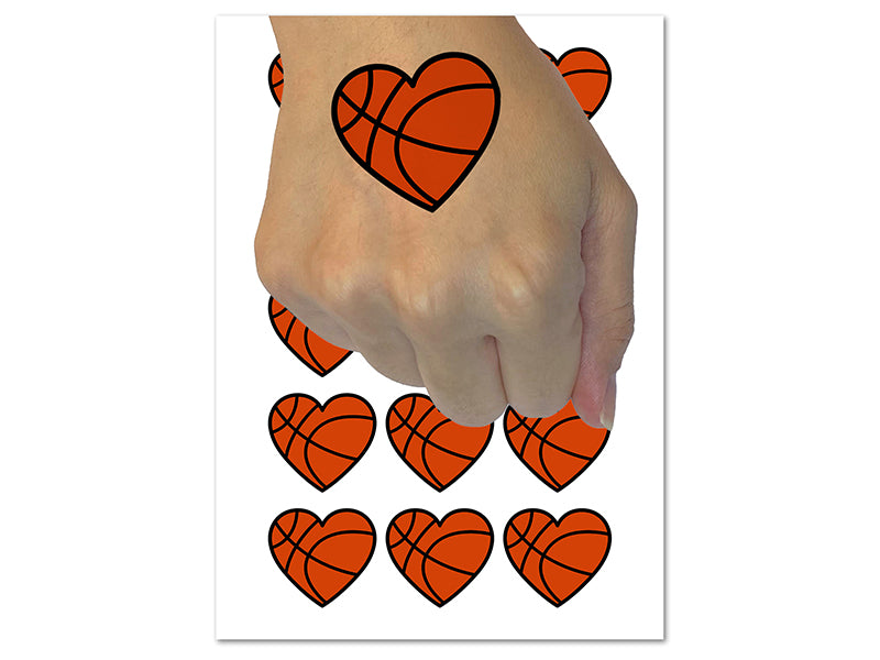 Heart Shaped Basketball Sports Temporary Tattoo Water Resistant Fake Body Art Set Collection (1 Sheet)