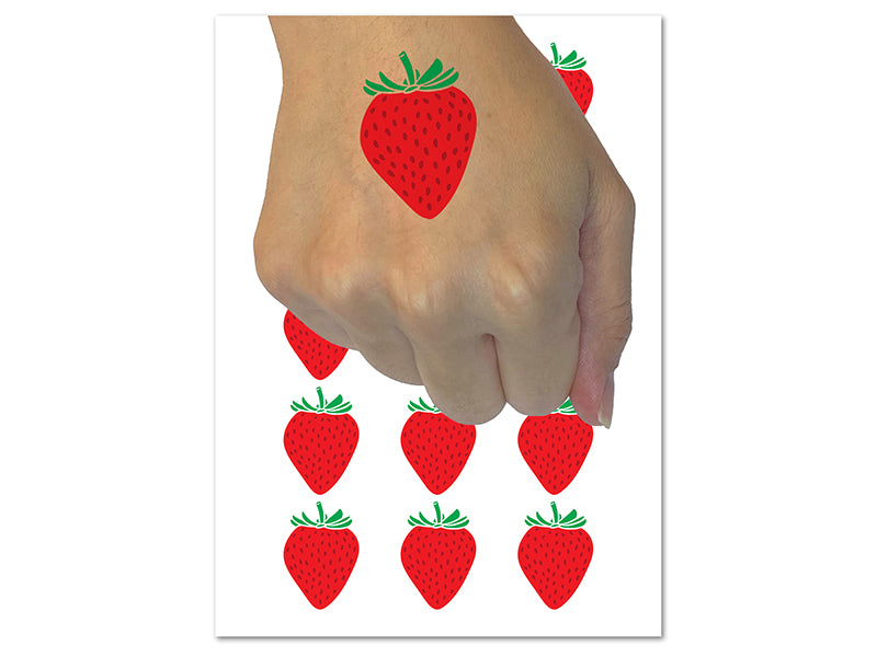 Strawberry Fruit Drawing Temporary Tattoo Water Resistant Fake Body Art Set Collection (1 Sheet)