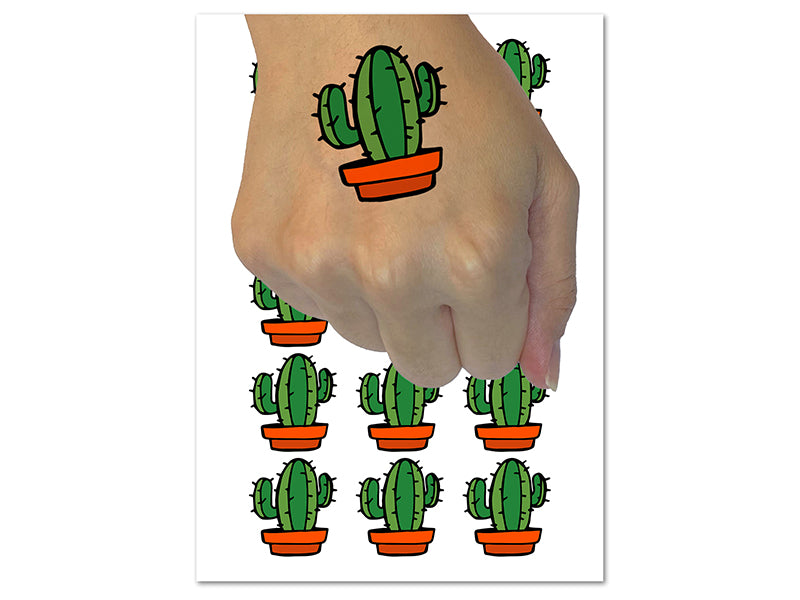 Hand Drawn Cactus Doodle Temporary Tattoo Water Resistant Fake Body Art Set Collection (1 Sheet)