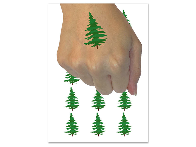Hand Drawn Sketchy Christmas Evergreen Tree Temporary Tattoo Water Resistant Fake Body Art Set Collection (1 Sheet)