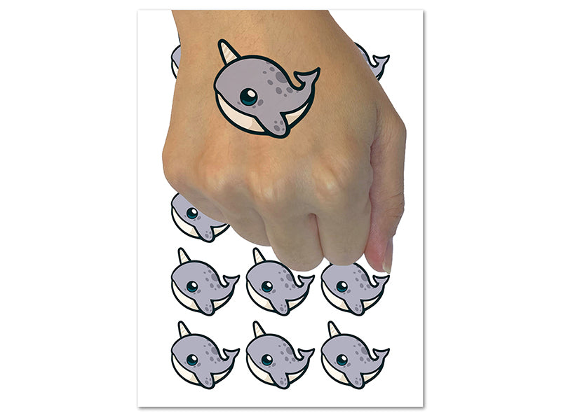 Kawaii Narwhal Temporary Tattoo Water Resistant Fake Body Art Set Collection (1 Sheet)