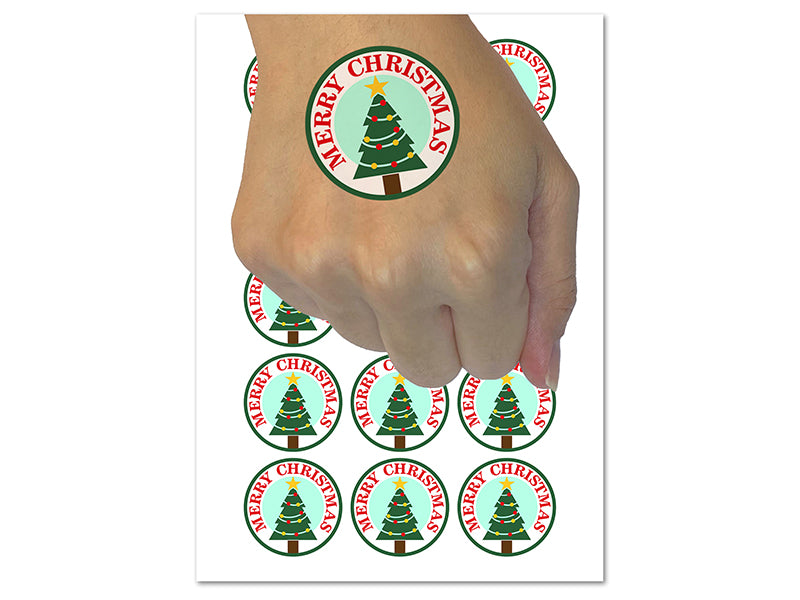 Merry Christmas Holiday Evergreen Tree Temporary Tattoo Water Resistant Fake Body Art Set Collection (1 Sheet)
