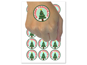 Merry Christmas Holiday Evergreen Tree Temporary Tattoo Water Resistant Fake Body Art Set Collection (1 Sheet)