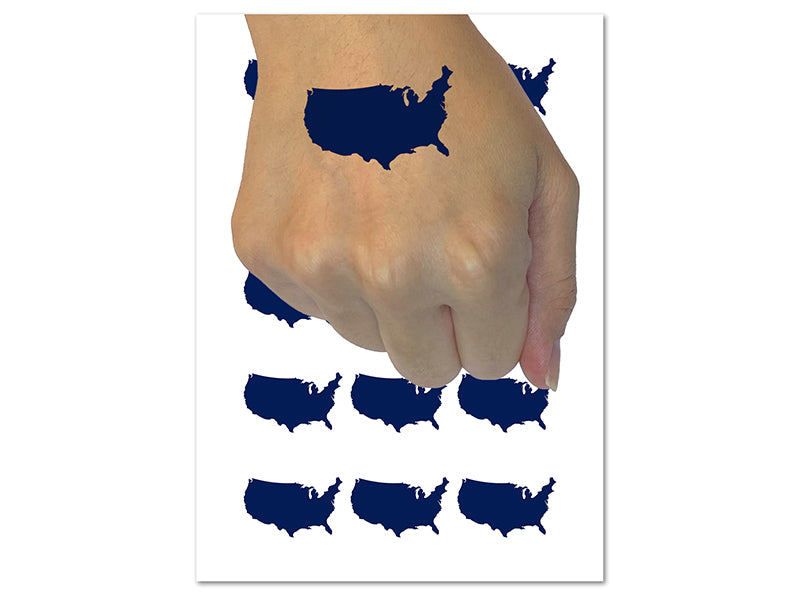 USA United States America Country Silhouette Temporary Tattoo Water Resistant Fake Body Art Set Collection (1 Sheet)