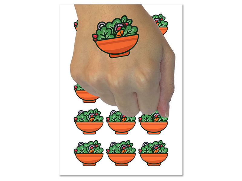 Bowl of Salad with Lettuce Tomato and Onion Temporary Tattoo Water Resistant Fake Body Art Set Collection (1 Sheet)