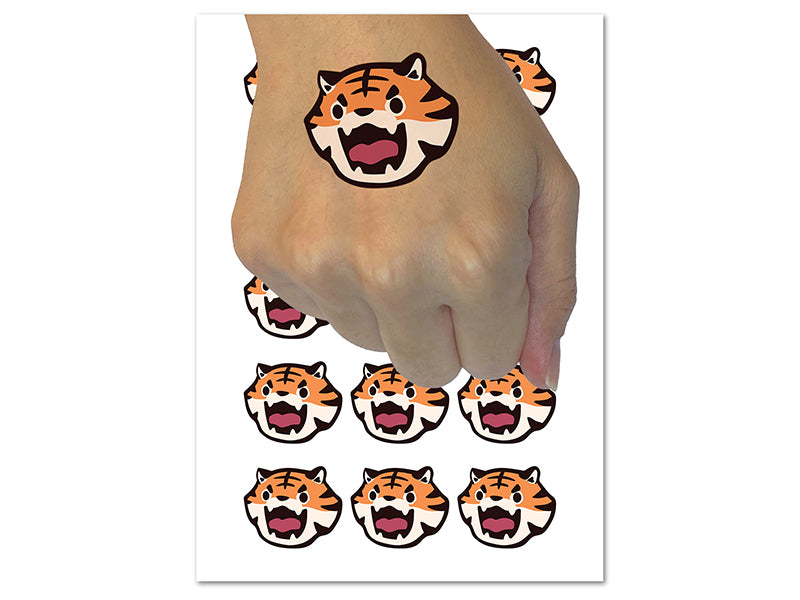 Cute and Fierce Tiger Head Temporary Tattoo Water Resistant Fake Body Art Set Collection (1 Sheet)