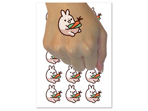 Cute Kawaii Bunny Rabbit Eating a Carrot Temporary Tattoo Water Resistant Fake Body Art Set Collection (1 Sheet)