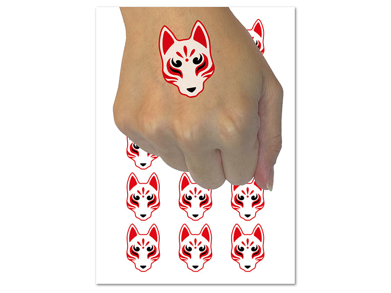 Kitsune Japanese Fox Mask Temporary Tattoo Water Resistant Fake Body Art Set Collection (1 Sheet)