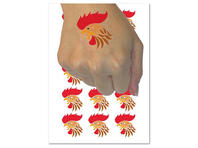 Wild Rooster Head Temporary Tattoo Water Resistant Fake Body Art Set Collection (1 Sheet)