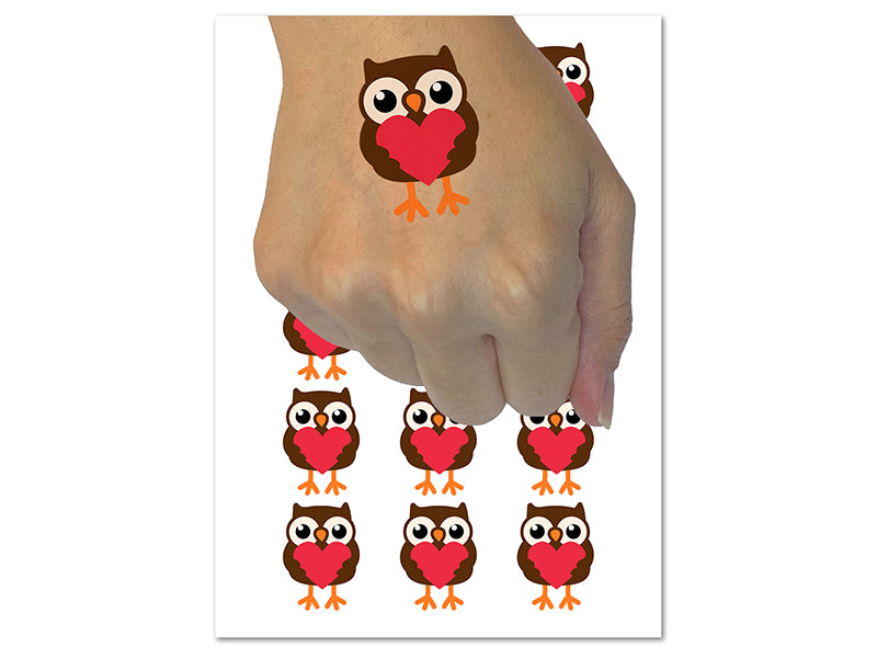Owl Holding Heart Temporary Tattoo Water Resistant Fake Body Art Set Collection (1 Sheet)