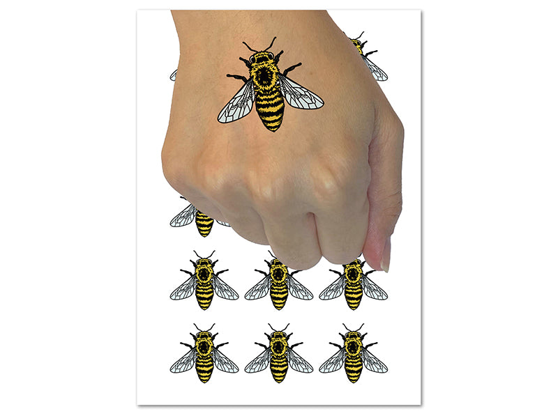 Realistic Fuzzy Honey Bee Temporary Tattoo Water Resistant Fake Body Art Set Collection (1 Sheet)
