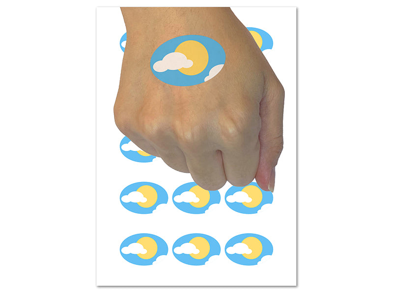 Partly Cloudy Weather Temporary Tattoo Water Resistant Fake Body Art Set Collection (1 Sheet)