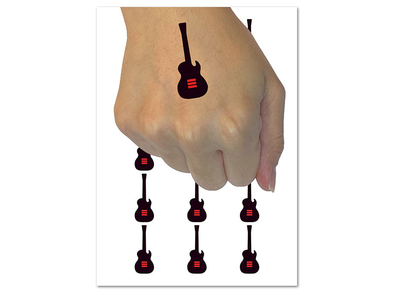 Electric Guitar Silhouette Temporary Tattoo Water Resistant Fake Body Art Set Collection (1 Sheet)