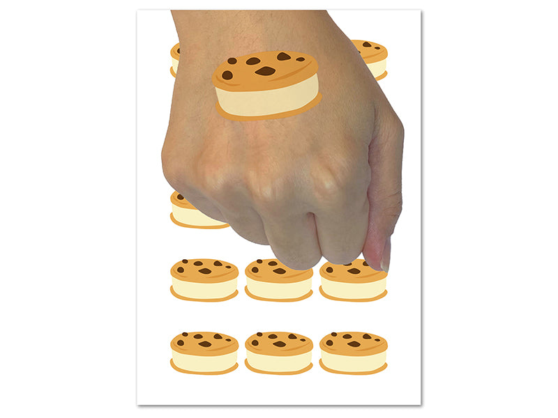 Cookie Ice Cream Sandwich Dessert Temporary Tattoo Water Resistant Fake Body Art Set Collection (1 Sheet)