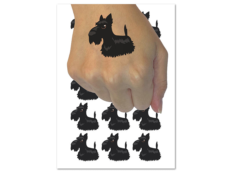 Delightful Cartoon Scottish Terrier Temporary Tattoo Water Resistant Fake Body Art Set Collection (1 Sheet)