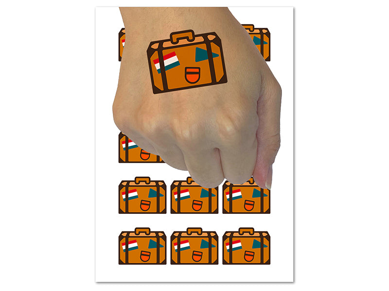 Travel Suitcase with Destination Stickers Temporary Tattoo Water Resistant Fake Body Art Set Collection (1 Sheet)