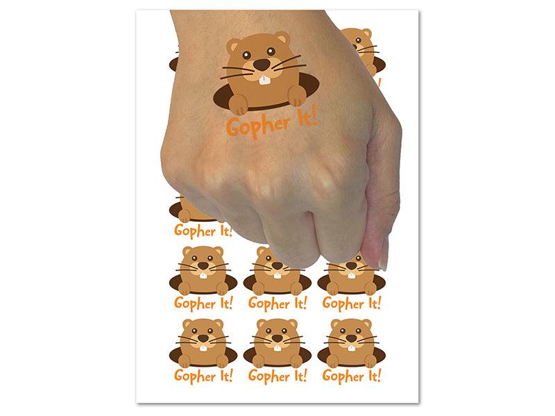 Peeking Gopher Go For It Temporary Tattoo Water Resistant Fake Body Art Set Collection (1 Sheet)