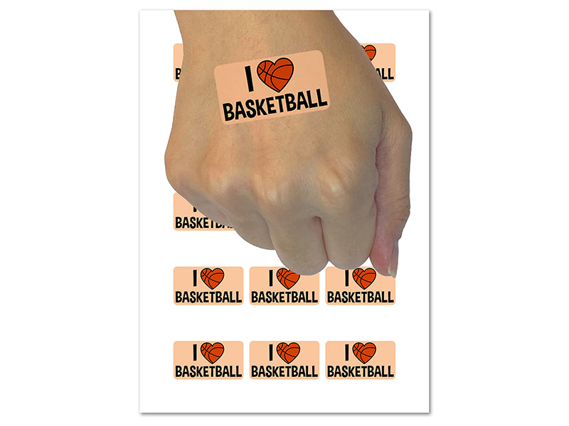 I Love Basketball Heart Shaped Ball Sports Temporary Tattoo Water Resistant Fake Body Art Set Collection (1 Sheet)