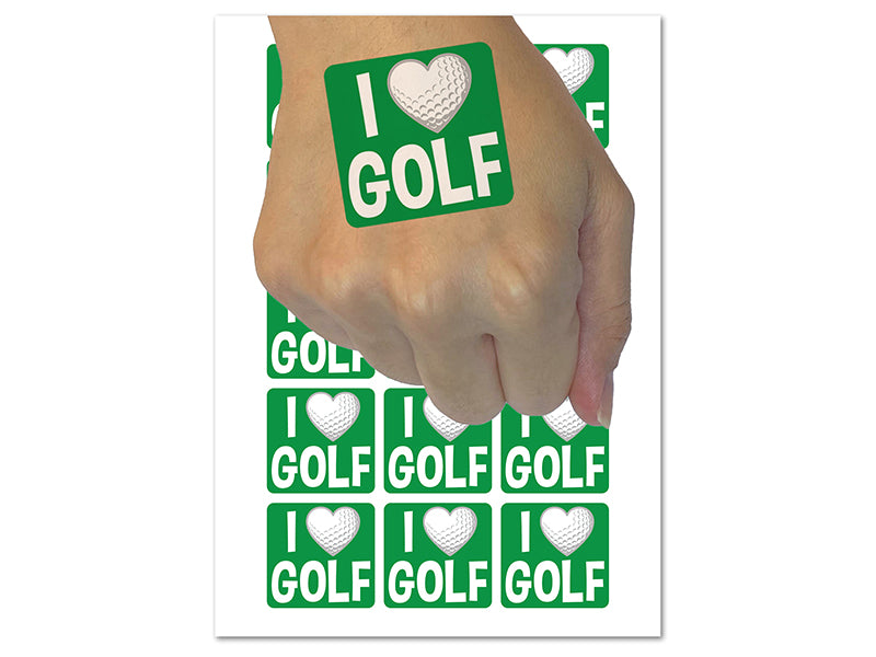 I Love Golf Heart Shaped Ball Sports Temporary Tattoo Water Resistant Fake Body Art Set Collection (1 Sheet)