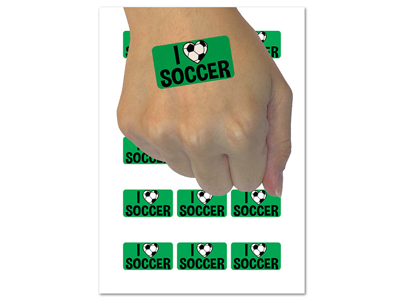 I Love Soccer Heart Shaped Ball Sports Temporary Tattoo Water Resistant Fake Body Art Set Collection (1 Sheet)