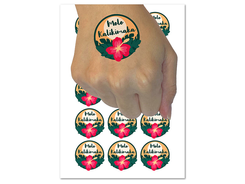 Mele Kalikimaka Hawaiian Merry Christmas Hibiscus Flower Temporary Tattoo Water Resistant Set Collection (1 Sheet)