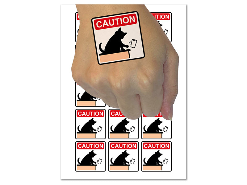 Caution Cat Knocks Things Over Temporary Tattoo Water Resistant Fake Body Art Set Collection (1 Sheet)