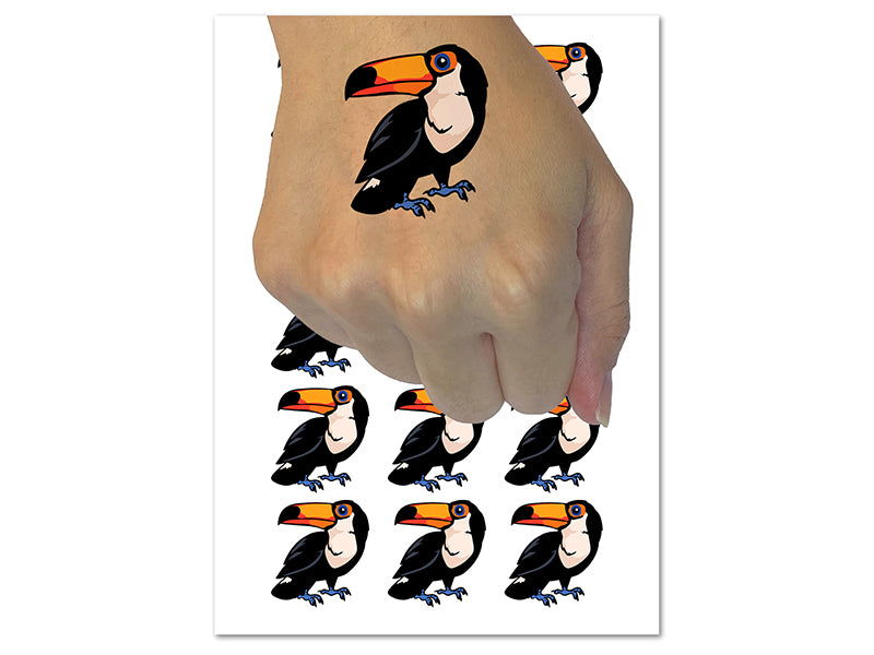Curious Toco Toucan Bird Temporary Tattoo Water Resistant Fake Body Art Set Collection (1 Sheet)