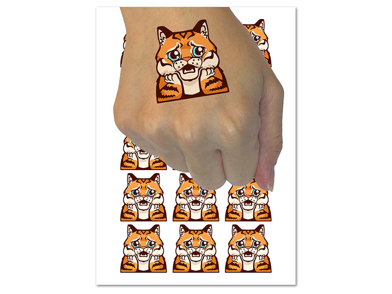 Distressed Striped Cat Looks Worried Temporary Tattoo Water Resistant Fake Body Art Set Collection (1 Sheet)