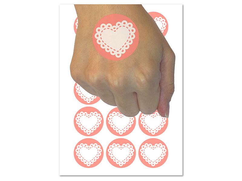 Fancy Heart Doily Love Valentine's Day Temporary Tattoo Water Resistant Fake Body Art Set Collection (1 Sheet)