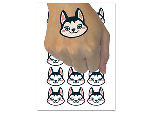 Chibi Husky Dog Head Temporary Tattoo Water Resistant Fake Body Art Set Collection (1 Sheet)