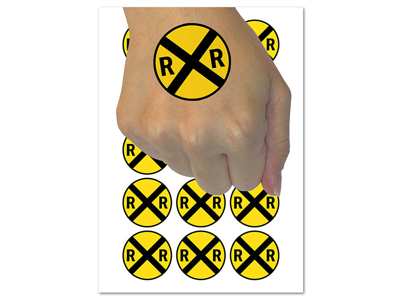 Railroad Crossing Train Temporary Tattoo Water Resistant Fake Body Art Set Collection (1 Sheet)