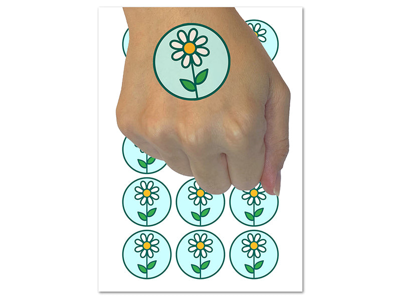 Daisy Flower in Circle Temporary Tattoo Water Resistant Fake Body Art Set Collection (1 Sheet)