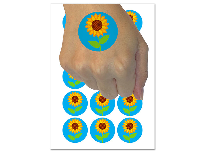 Sunflower in Circle Temporary Tattoo Water Resistant Fake Body Art Set Collection (1 Sheet)