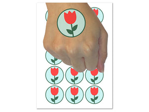 Tulip Flower in Circle Temporary Tattoo Water Resistant Fake Body Art Set Collection (1 Sheet)