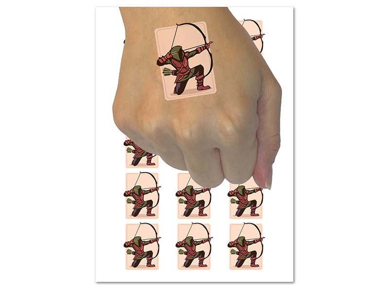 Archer Kneeling with Bow Drawn Archery Temporary Tattoo Water Resistant Fake Body Art Set Collection (1 Sheet)