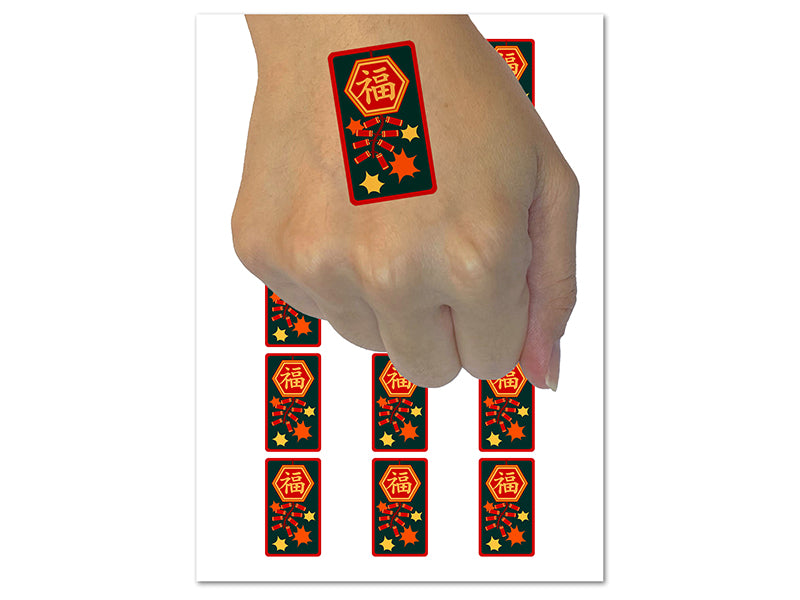 Chinese New Year Fireworks Firecrackers Temporary Tattoo Water Resistant Fake Body Art Set Collection (1 Sheet)