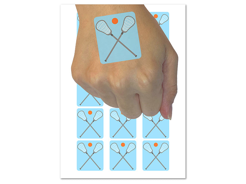 Crossed Lacrosse Sticks Temporary Tattoo Water Resistant Fake Body Art Set Collection (1 Sheet)
