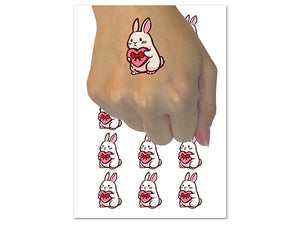 Cute Bunny Rabbit with Valentine's Day Heart Temporary Tattoo Water Resistant Fake Body Art Set Collection (1 Sheet)
