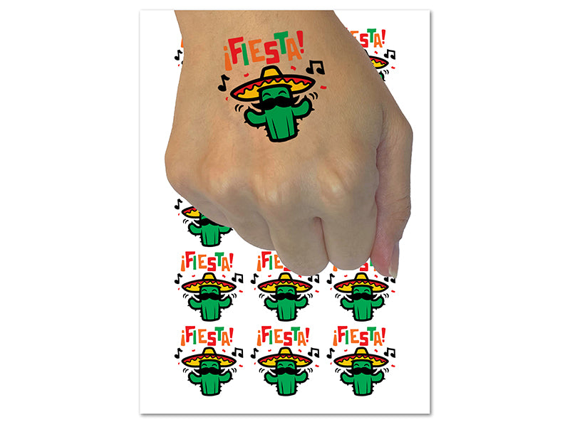 Fiesta Party Cactus with Sombrero Temporary Tattoo Water Resistant Fake Body Art Set Collection (1 Sheet)
