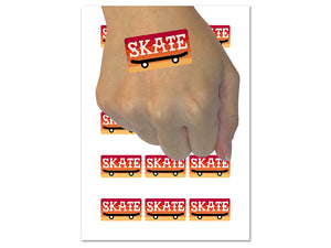 Skate Text on Skateboard Temporary Tattoo Water Resistant Fake Body Art Set Collection (1 Sheet)