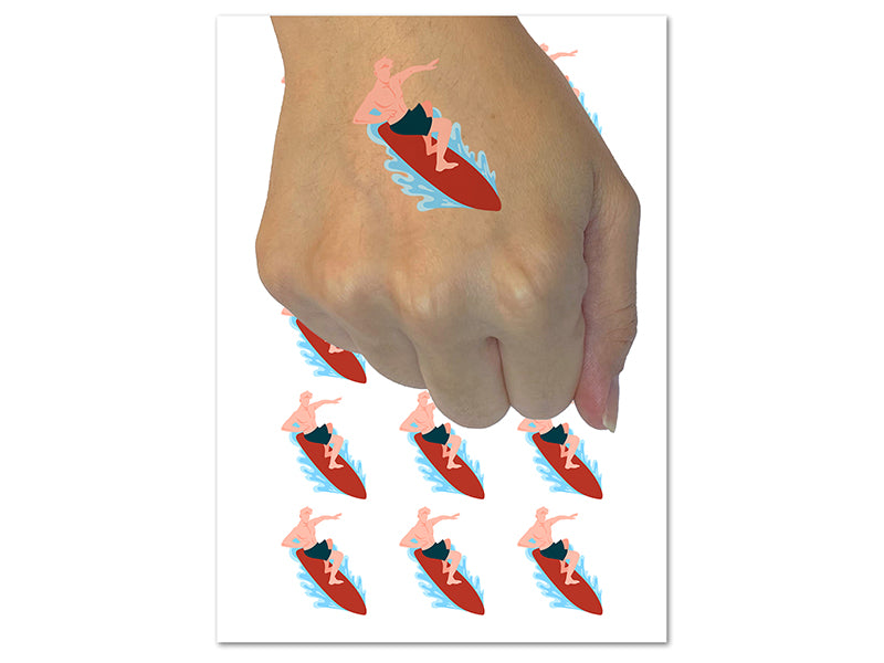 Surfer Surfing Man Silhouette Temporary Tattoo Water Resistant Fake Body Art Set Collection (1 Sheet)