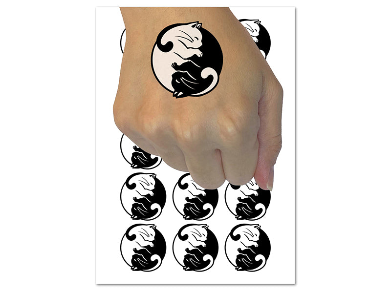Yin and Yang Cats Curled Up Together Temporary Tattoo Water Resistant Fake Body Art Set Collection (1 Sheet)
