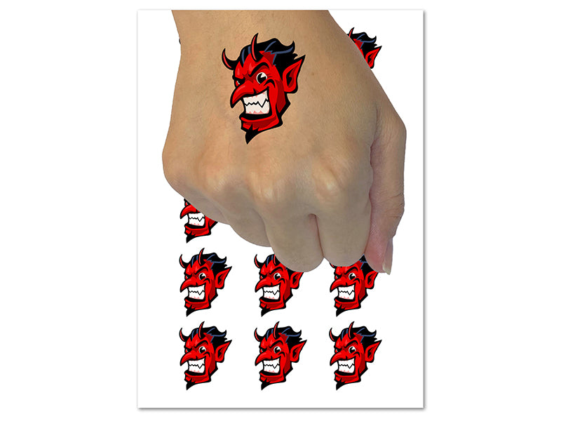 Impish Smiling Devil Demon with Horns Temporary Tattoo Water Resistant Fake Body Art Set Collection (1 Sheet)