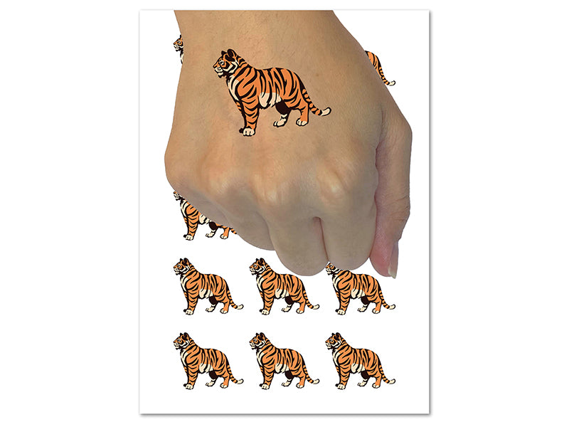 Regal Standing Bengal Tiger Temporary Tattoo Water Resistant Fake Body Art Set Collection (1 Sheet)