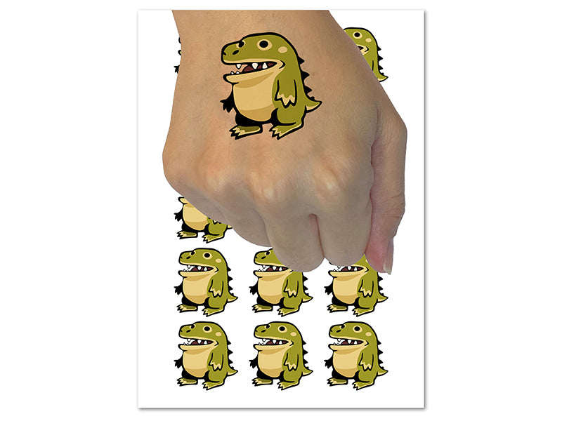Silly Cartoon Dinosaur Temporary Tattoo Water Resistant Fake Body Art Set Collection (1 Sheet)