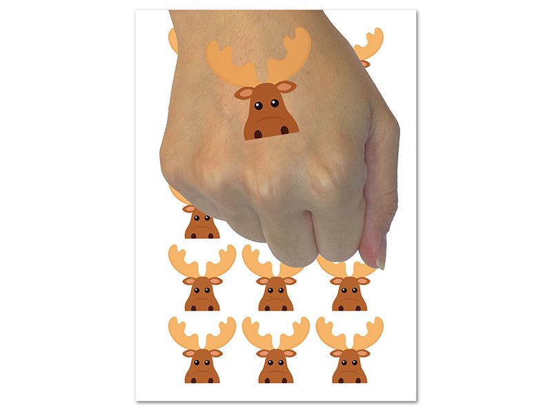 Peeking Moose Temporary Tattoo Water Resistant Fake Body Art Set Collection (1 Sheet)
