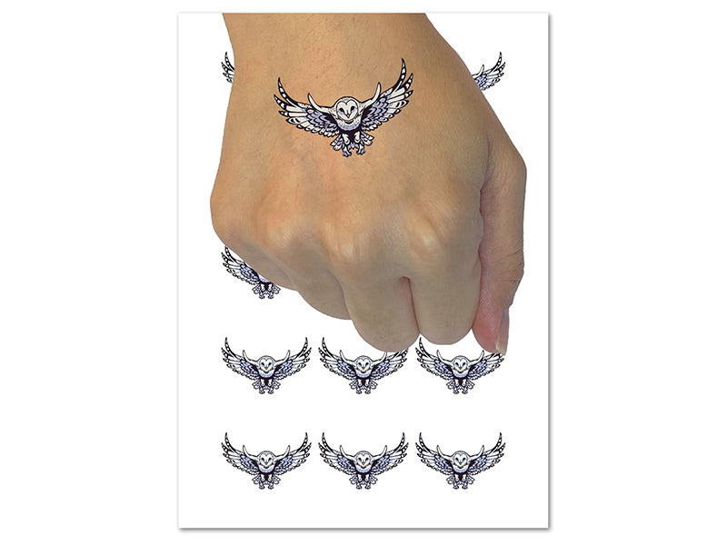 Majestic Barn Owl Flying Temporary Tattoo Water Resistant Fake Body Art Set Collection (1 Sheet)