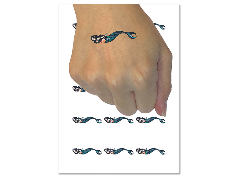 Elegant Mermaid Swimming in Ocean with Fish Temporary Tattoo Water Resistant Fake Body Art Set Collection (1 Sheet)