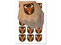 Angry Bull Cow Head with Horns Temporary Tattoo Water Resistant Fake Body Art Set Collection (1 Sheet)
